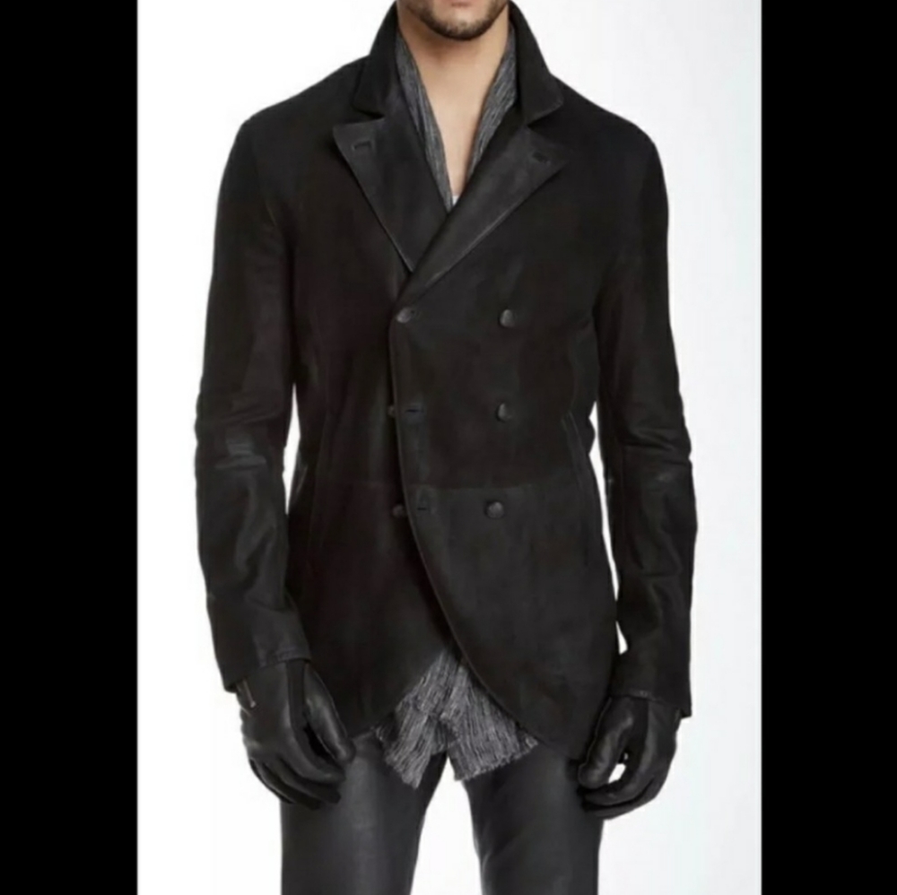 John Varvatos *RARE* 100% Goat Suede double breasted cut away jacket, EU 48R